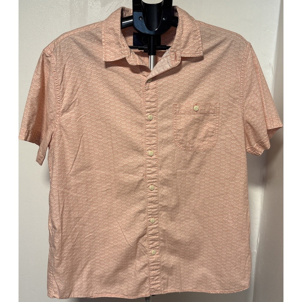 Even Tide Men's Short Sleeve Cotton, Large Button Up Salmon Color